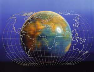 image of a flattened map superimposed upon a 3D globe