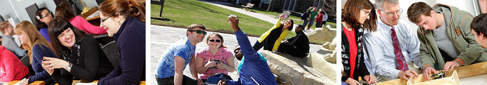 Students interacting with faculty and staff