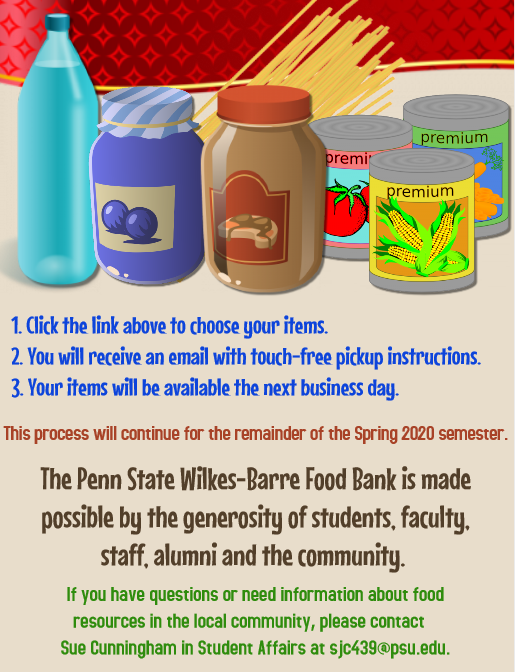 A description of how to get food from the campus food bank.