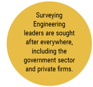 Surveying Engineering leaders are sought after everywhere, including the government sector and private firms.