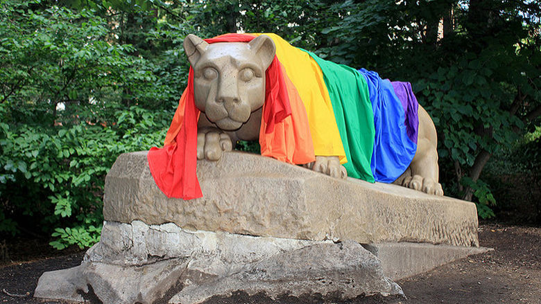Lion Shrine with rainbow flag
