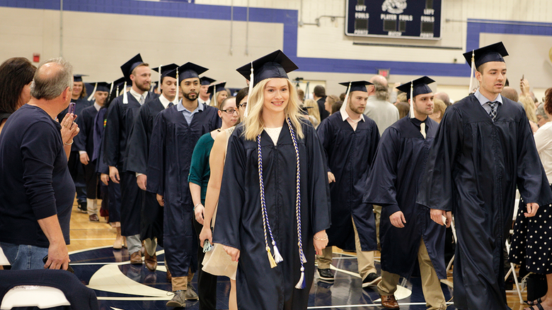Penn State Wilkes-Barre students processing in their academic robes