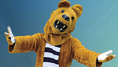 Nittany Lion mascot welcoming visitors with open arms for the Penn State Days Open House Nittany Lion mascot welcoming visitors with open arms for the Penn State Days Open House