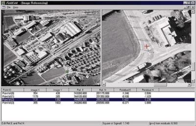 View of computer screen showing coordinates of measured points