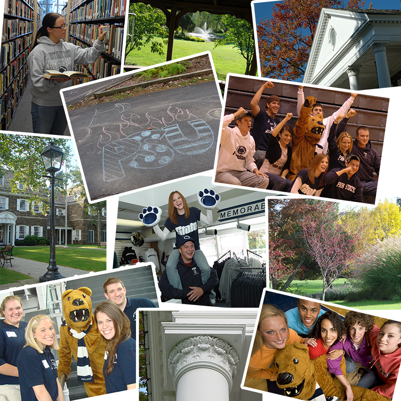 collage of students engaged in activities and examples of campus architecture