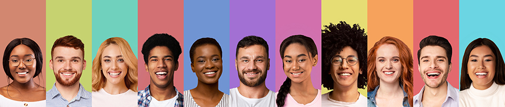 a colorful collage of headshots of a wide variety of people
