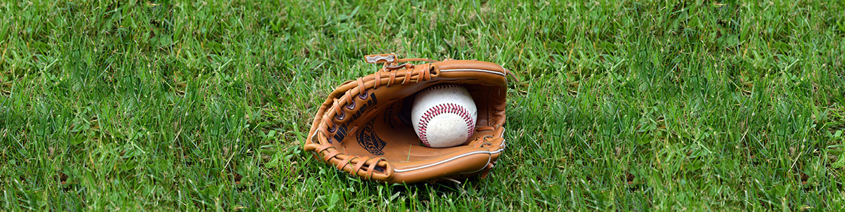 baseball and glove in the grass