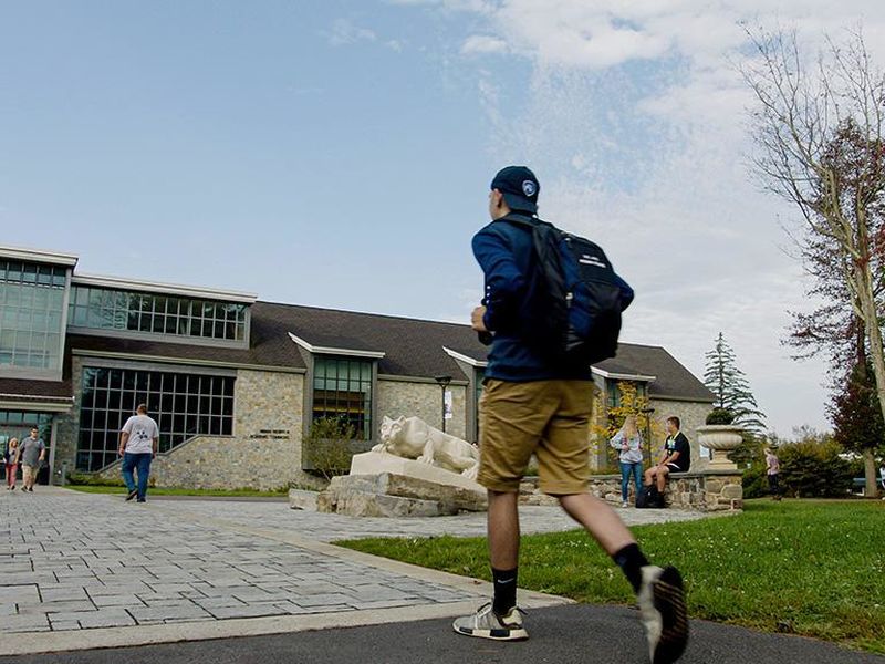 Students walking on the campus of Penn State Wilkes-Barre.
