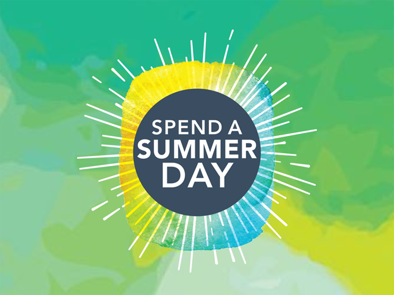 A circular design around the words "Spend a Summer Day"