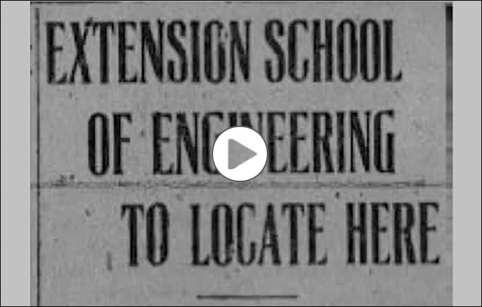 Newspaper clipping entitled "Extension School of Engineering to Locate Here"