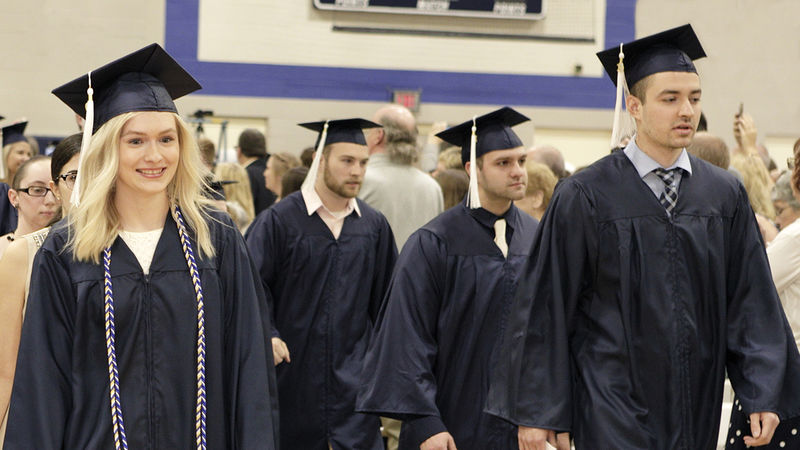 Penn State Wilkes-Barre students processing in their academic robes