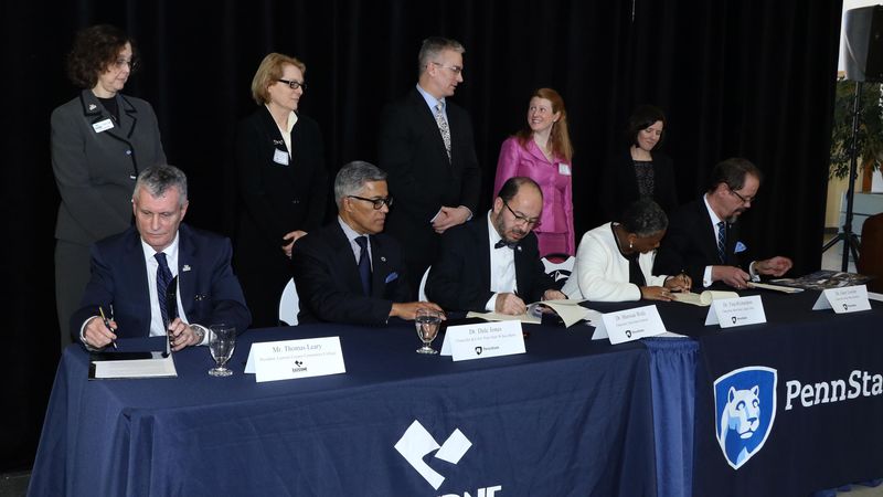 Leaders from five eastern Penn State campuses sign an articulation agreement with Luzerne County Community College.