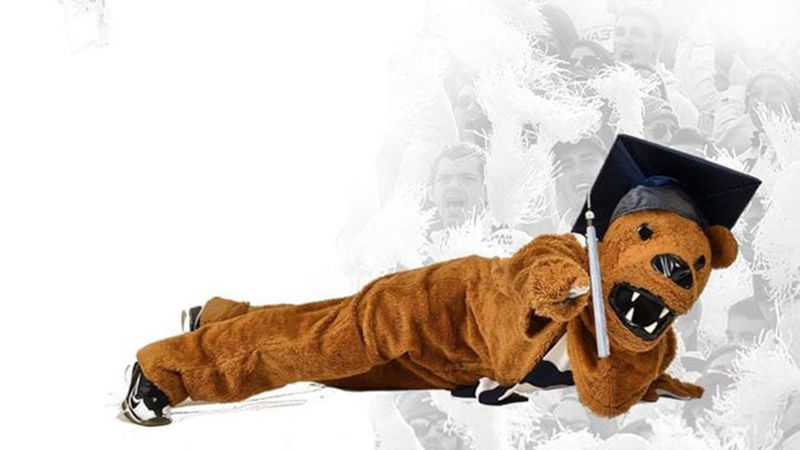 Nittany Lion mascot wearing a mortar board for graduation Nittany Lion mascot wearing a mortar board for graduation