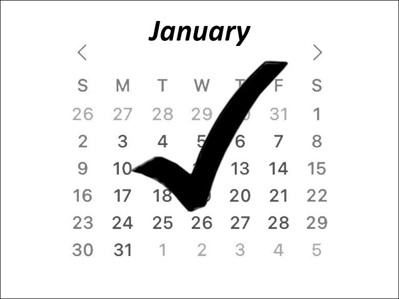 calendar page with a large check mark imposed on top