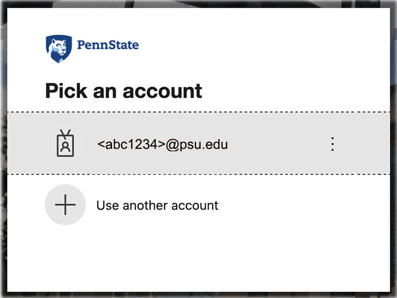 screen shot of a Penn State computer login dialog box