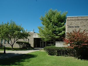 The front entrance to the Science Building