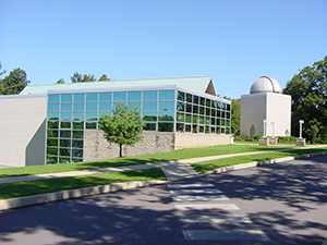 a view of the Bell Center for Technology with the adjacent Friedman Observatory just to the right of it