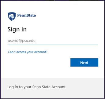 The Zoom sign-in screen with a field for entering your Penn State email address