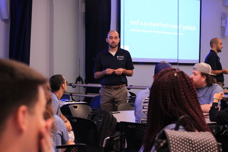 Penn State staff Matt Barone leads an educational session during the Summer Leadership Conference