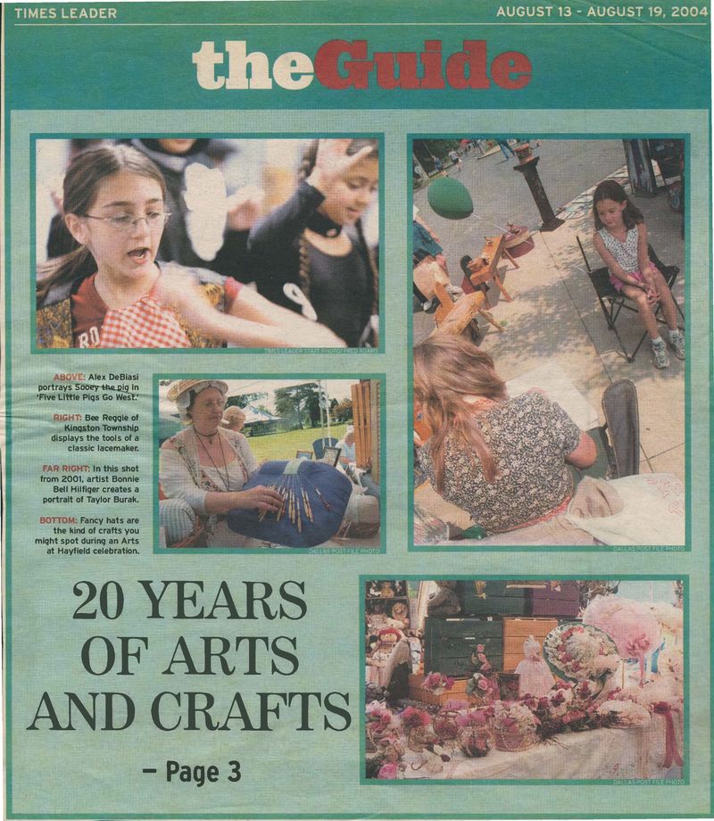 A newspaper clipping from 2004 with the headline "20 years of arts and crafts."