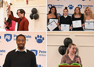 Award winners at the SGA/Athletic Awards event. Receiving awards were, top left: John Bunting; top right: Haylie Oliphant, Hannah Cook, Charleigh Miner and Jaidyn Kotch; bottom left: Allen Ozojie and bottom right: Kaleah Moran.