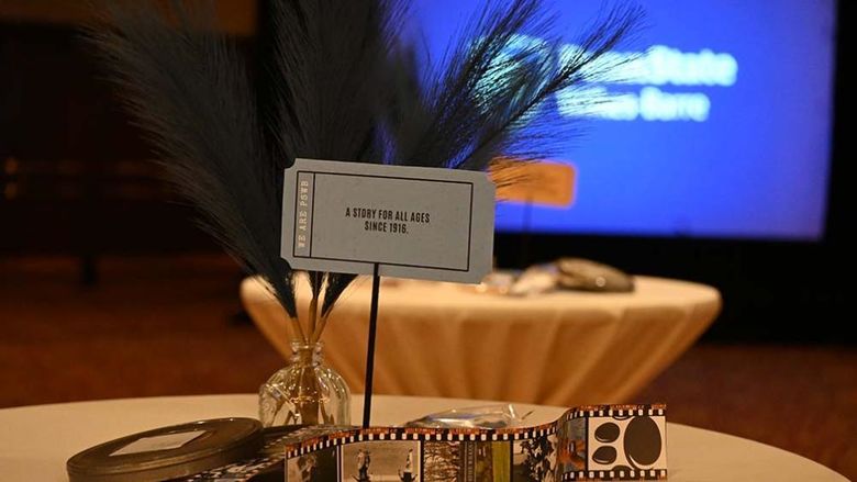 A display on the table of the items designed for the event.