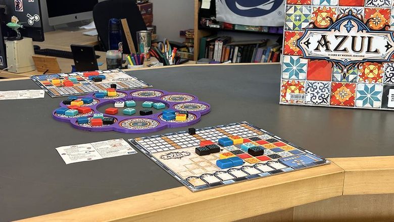 The board game Azul displayed on a table.