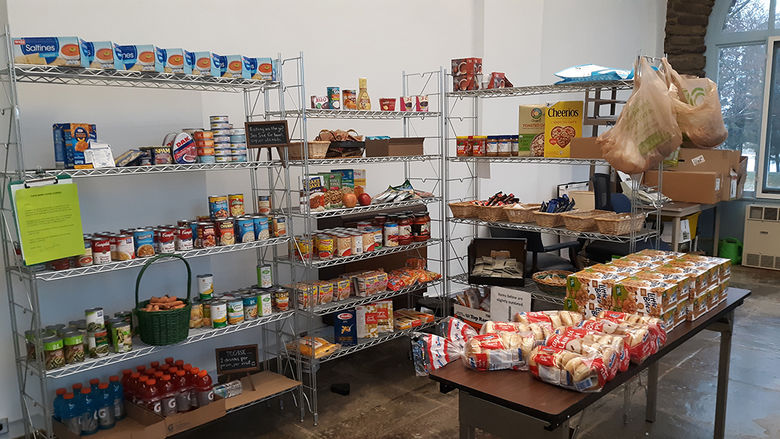 Food on the shelves at the food bank on campus