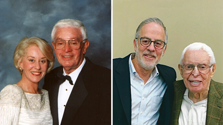 Pauline and Sidney Friedman (left photo) and Robert and Sidney Friedman (right photo).