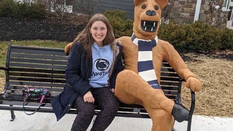 Hannah Farber on Nittany Lion bench