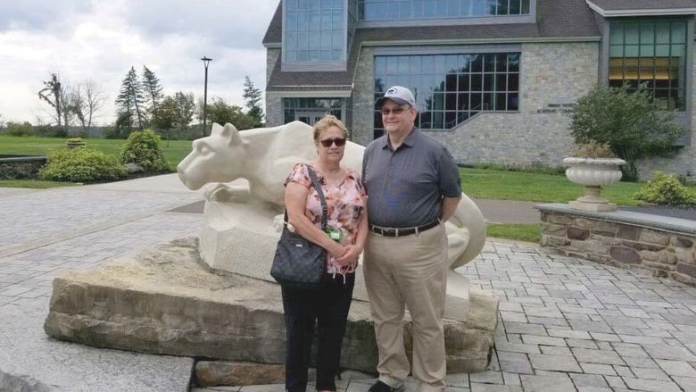 Judy and Ed Lucy at the Penn State Wilkes-Barre Nittany Lion shrine