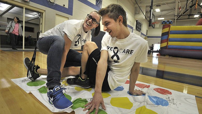 Staff and students use Twister as a stress reliever