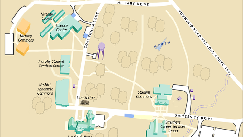 Penn State Wilkes-Barre campus map with location of NSO and parking indicated