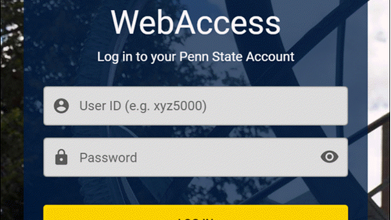 WebAccess Dialog Box for logging into Penn State online resources