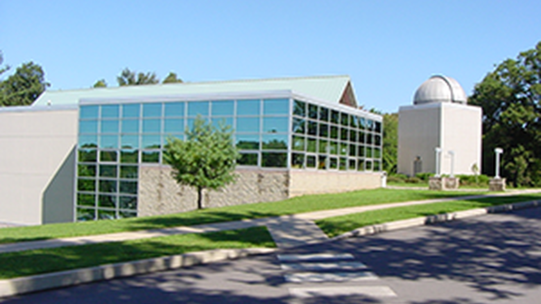 a view of the Bell Center for Technology with the adjacent Friedman Observatory just to the right of it