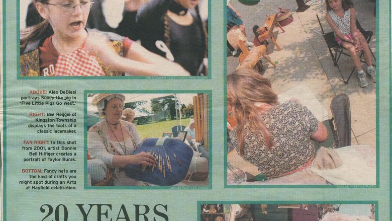 A newspaper clipping from 2004 with the headline "20 years of arts and crafts."