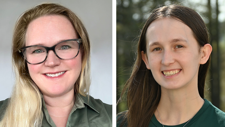 Headshots of two women placed next to each other with a line of white space between them.