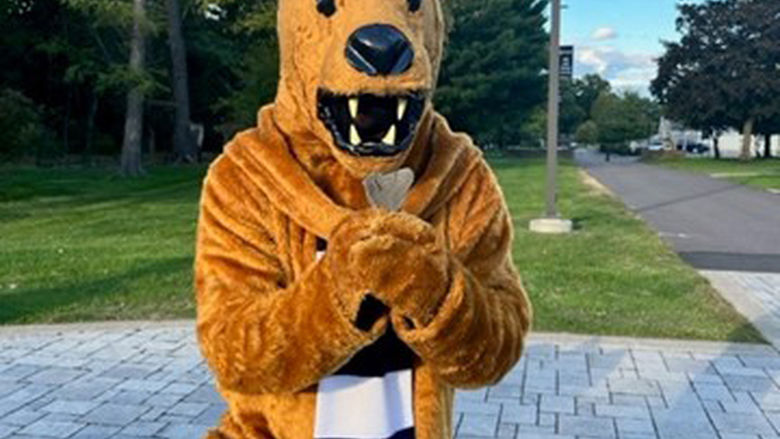 A photo of the Nittany Lion mascot standing outside