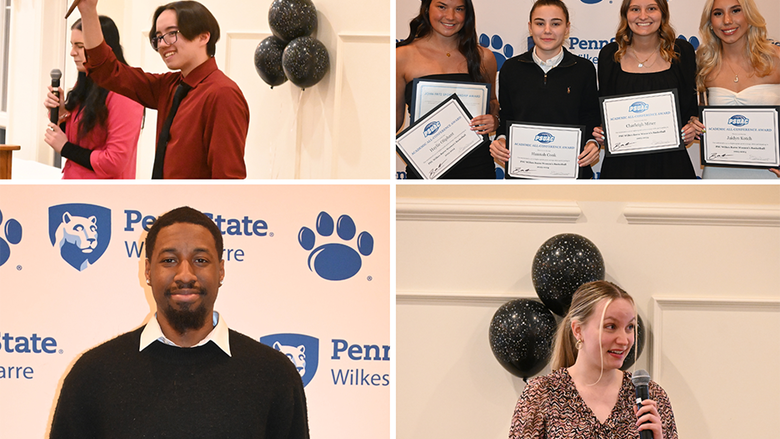 A composite image with four pictures. Each square is a photo of someone receiving an award.