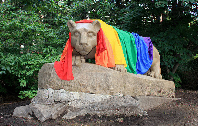 Lion Shrine with rainbow flag