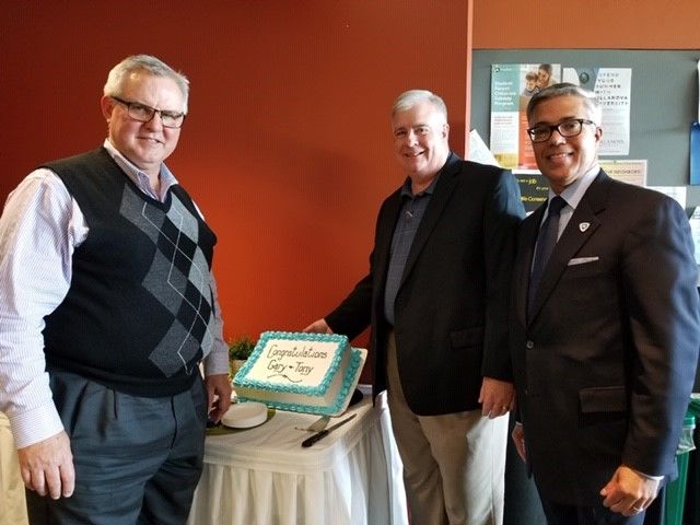 Gary Beisel and Anthony Shipula were recognized at the Spring Campus meeting with gifts of appreciation and words from Chancellor Dale Jones.