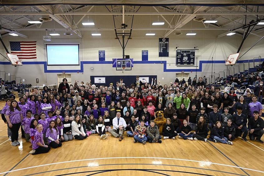 Large group of students in the gymnasium