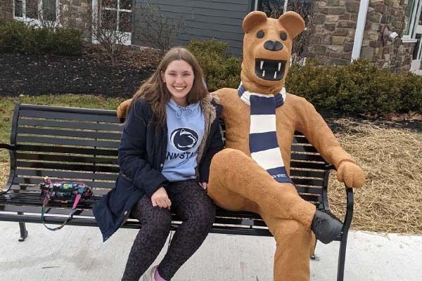 Hannah Farber on Nittany Lion bench