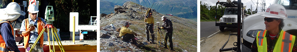 montage of professional surveyors in different environments